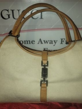 Gucci Beige Jackie Bardot Canvas & Tan Leather Shoulder Bag